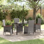 vidaXL Set de salle à manger de jardin de 5 pièces avec coussins Gris Rotin synthétique