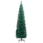 vidaXL Sapin de Noël artificiel mince pré-éclairé et boules vert 210cm