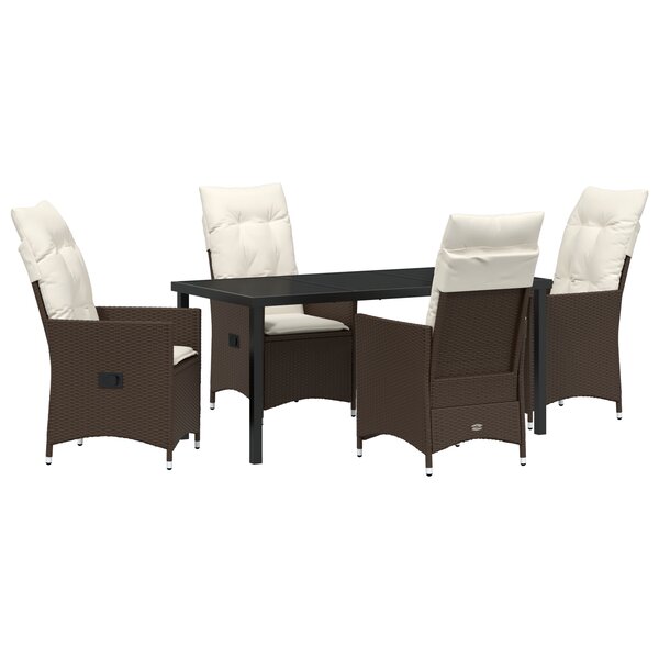 vidaXL Ensemble de salle à manger de jardin de 5 pièces avec coussins marron en poly rattan