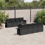 vidaXL Salon de jardin 9 Pièces avec coussins noir résine tressée