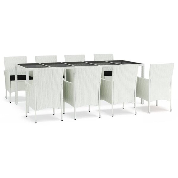 vidaXL Ensemble à manger de jardin et coussins 9 Pièces blanc poly rotin