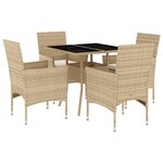 vidaXL Ensemble à manger de jardin et coussins 5 Pièces beige rotin verre