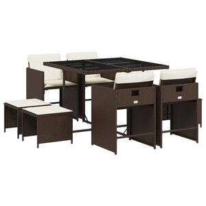 vidaXL Ensemble à manger de jardin et coussins 9 Pièces marron poly rotin