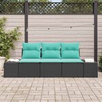 vidaXL Ensemble de canapé de jardin 3 Pièces Noir et turquoise polyrotin