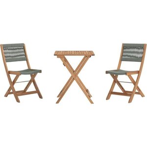 Set bistrot pliable en bois d'acacia FSC avec tressage en corde vert olive - 2 personnes