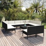 vidaXL Salon de jardin 12 Pièces avec coussins Résine tressée Noir