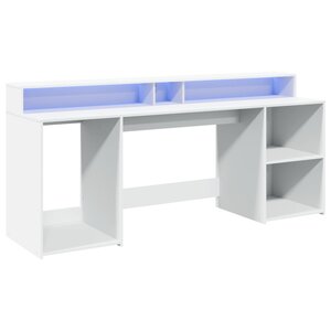 Bureau table poste de travail meuble d'ordinateur informatique étude avec lumières LED 200 x 55 x 91 cm bois d'ingénierie blanc 02_0023410