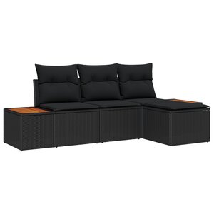 vidaXL Ensemble de Canapés de Jardin 4 Pièces avec Coussins Noir Rattan Poly Acacia