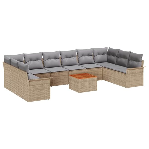 vidaXL Ensemble de canapé de jardin 11 Pièces Beige Poly rotin