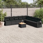 vidaXL Salon de jardin 10 Pièces avec coussins noir résine tressée