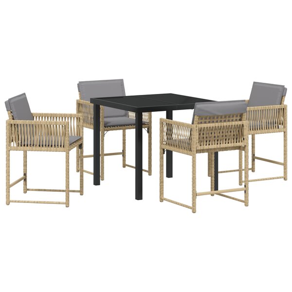 vidaXL Set de salle à manger de jardin de 5 pièces avec coussins en beige poly rattan