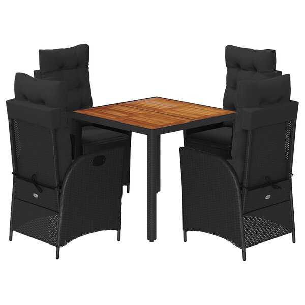vidaXL Ensemble à manger de jardin coussins 5Pièces Noir Résine tressée