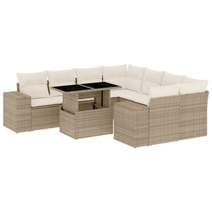 vidaXL Salon de jardin avec coussins 9 Pièces beige résine tressée