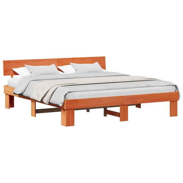 vidaXL Cadre de lit avec tête de lit Brun cire 180 x 200 cm Pin massif