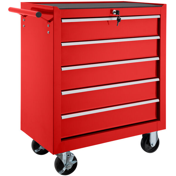Tectake servante d'atelier 5 tiroirs - rouge