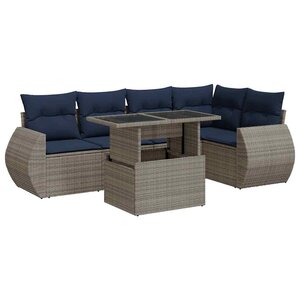 vidaXL Salon de jardin avec coussins 6 Pièces gris résine tressée acacia