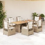 vidaXL Ensemble à manger de jardin et coussins 7 Pièces beige poly rotin