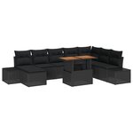 vidaXL Set de salle à manger de jardin de 9 pièces avec coussins en poly rotin noir et acacia