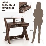 Bureau informatique avec rangement et support d'écran repose-pieds pour travailler réviser gaming marron 20_0004843