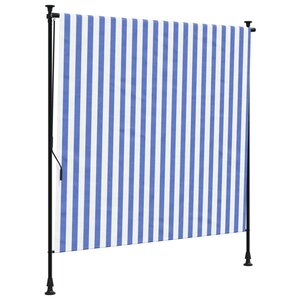 vidaXL Store roulant d'extérieur bleu et blanc 150x270 cm tissu acier