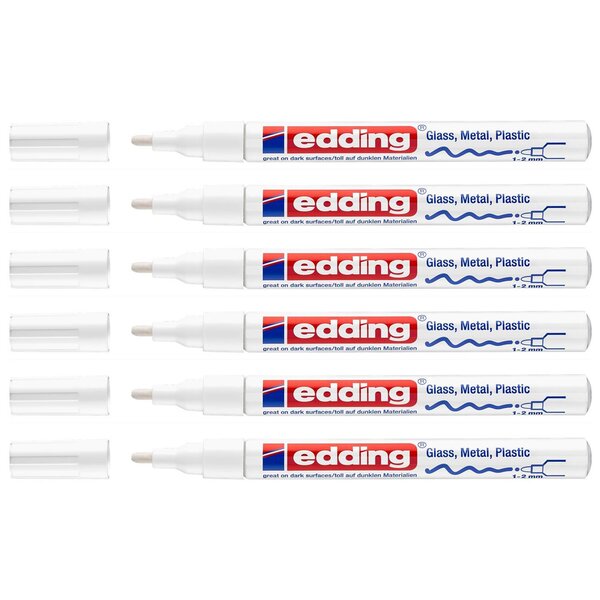 Marqueur Peinture Brillante 751 Blanc Pointe Moyenne 1-2 mm x 6 EDDING