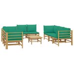 Salon de jardin meuble d'extérieur ensemble de mobilier 9 pièces avec coussins vert bambou 02_0018169