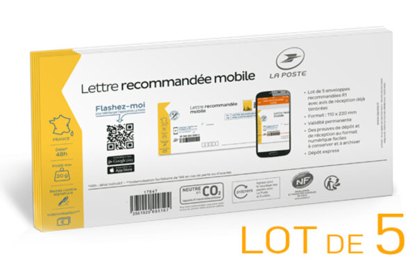 Prêt-à-Poster - Lettre Recommandée Mobile - 20g - Enveloppes en lot de 5