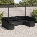 vidaXL Ensemble de canapé de jardin avec stockage 9 Pièces Noir polyrotin
