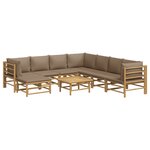 Salon de jardin meuble d'extérieur ensemble de mobilier 9 pièces avec coussins taupe bambou 02_0018168