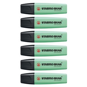 Surligneur BOSS ORIGINAL Pastel Pointe Biseautée 2 - 5 mm Vert pastel x 6 STABILO