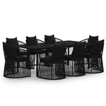 vidaXL Ensemble de salle à manger de jardin avec coussins 9 Pièces Noir