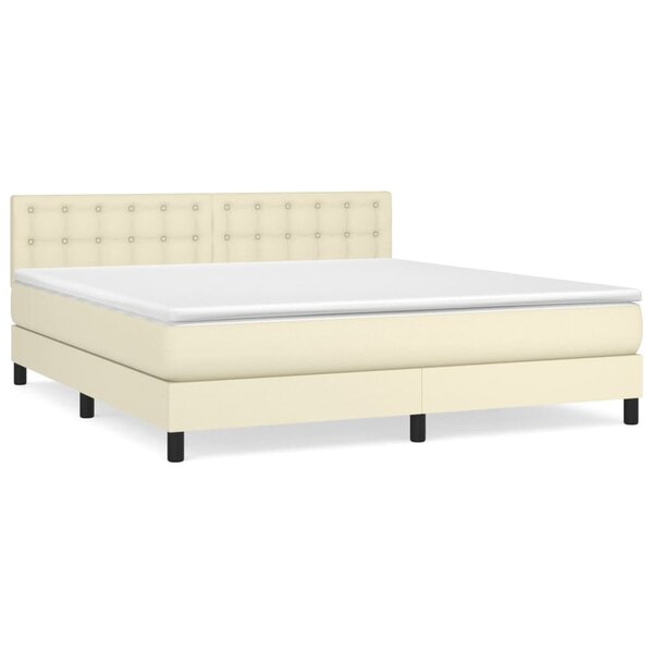 vidaXL Lit à sommier tapissier avec matelas Crème 180x200cm Similicuir