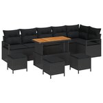 vidaXL Ensemble de Canapé de Jardin 10 pièces avec Coussins Noir Poly Rotin Acacia
