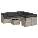 vidaXL Salon de jardin 9 Pièces avec coussins gris clair résine tressée