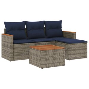 vidaXL Salon de jardin 5 Pièces avec coussins gris résine tressée