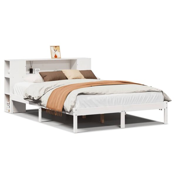 vidaXL Lit bibliothèque sans matelas blanc 150x200 cm bois pin massif