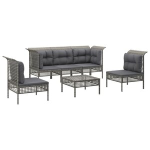 Salon de jardin meuble d'extérieur ensemble de mobilier 6 pièces avec coussins gris résine tressée 02_0016804