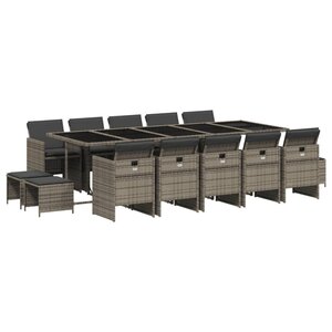 vidaXL Ensemble à manger de jardin 15 Pièces coussins gris résine tressée