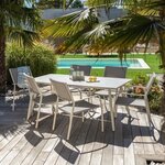 Ensemble repas de jardin 6 personnes effet pierre grise - table 180 cm + 1 lot de 6 fauteuils - RIMINI