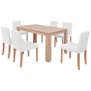 vidaXL Table et chaises 7 Pièces Cuir synthétique Chêne Couleur crème