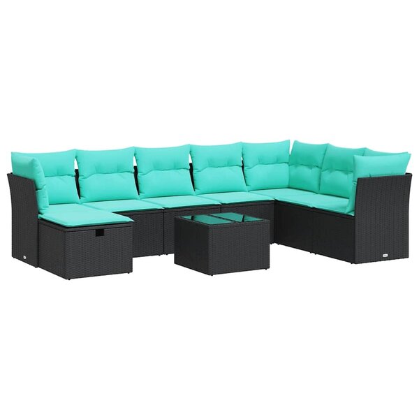 vidaXL Salon de jardin 9 Pièces avec coussins noir résine tressée