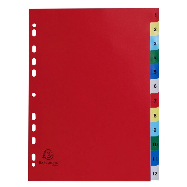 Intercalaires Imprimés Numériques Polypropylène 12/100e - 12 Positions - A4 - Assorties Vives - Exacompta