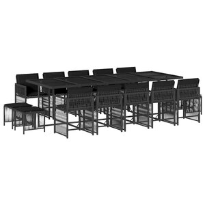 vidaXL Ensemble à manger de jardin 15 Pièces coussins noir résine tressée