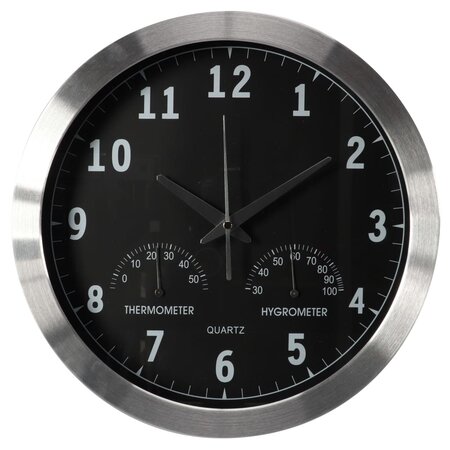 Perel Horloge murale 35 5 cm Noir et argenté