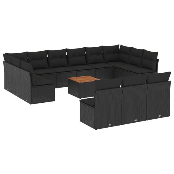 vidaXL Salon de jardin avec coussins 14 Pièces noir résine tressée