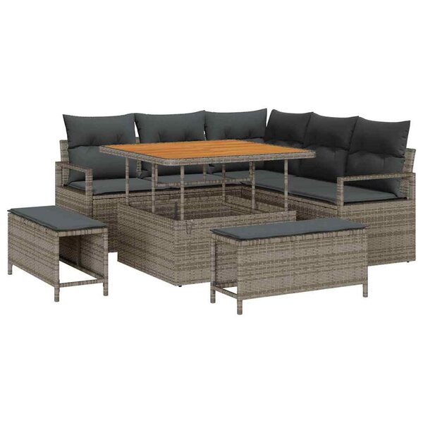 vidaXL Ensemble de canapé de jardin avec coussin 8 Pièces Gris Poly rotin
