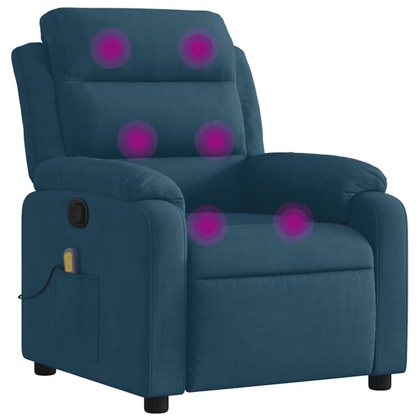 vidaXL Fauteuil inclinable de massage bleu velours