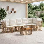 vidaXL Ensemble de canapé de jardin 7 pc Blanc Naturel et Crème