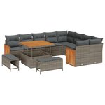 Ensemble de canapés de jardin de 12 pièces avec coussins Gris Poly Rattan Acacia