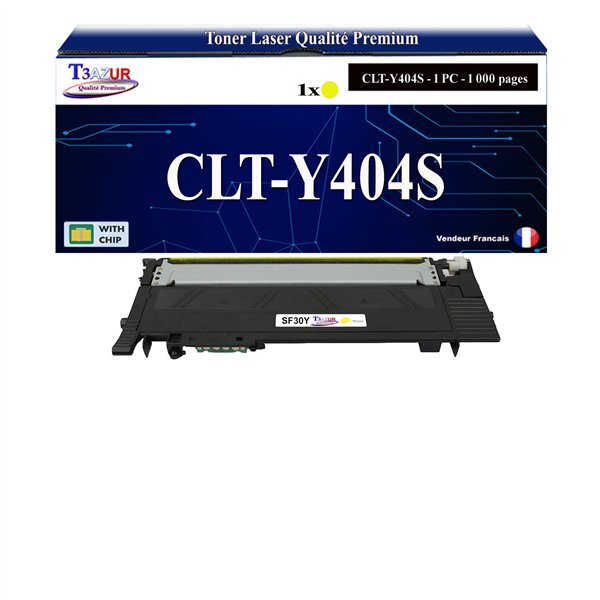 T3AZUR - Toner compatible avec Samsung CLT-Y404 pour Samsung Xpress C430 C430W C480 C480FN C480FW C480W C483W - Jaune